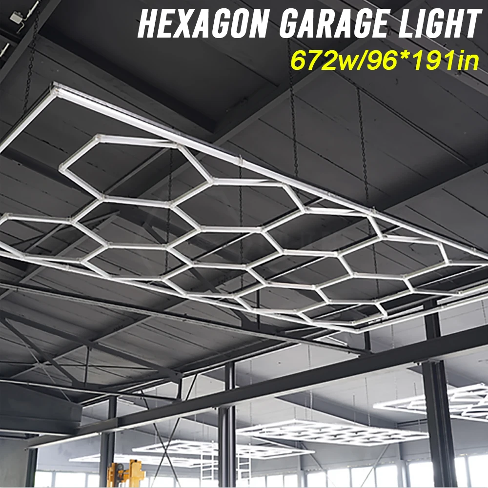 Honingraat Hex Light Hexagon LED-verlichting voor garage Werkplaatsverlichting Autodetail voor wasstraat Schoonheidsstation Kantoor Schip uit de VS