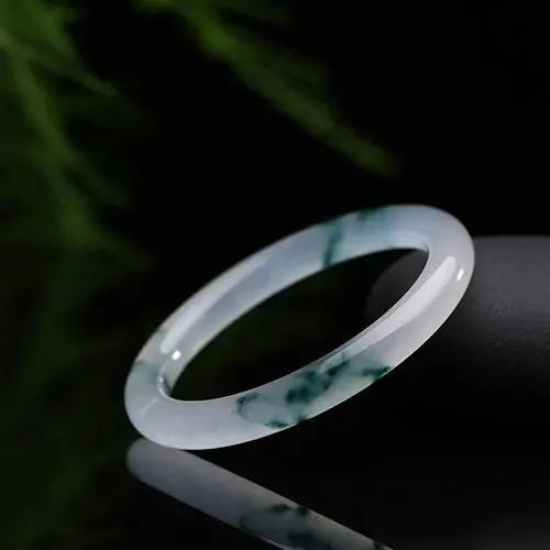 

Burma Jade Women's Bangle Quartz Rock Jade Thin round Bar Ice-like Flowers Bracelet Fashion Simple Jade Jadeware