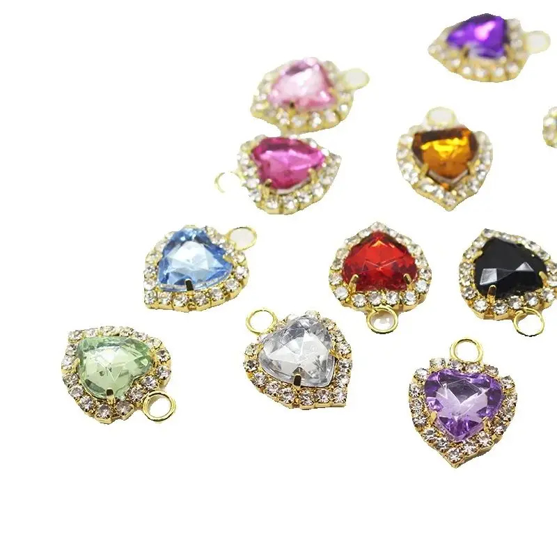 10 pieces/batch of colorful jewelry accessories, peach heart claw diamond wall single hanging rhinestone pendant accessories