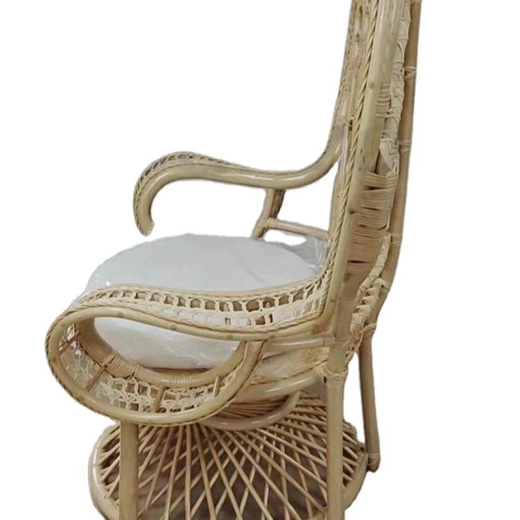 Casual Handmade Natural Rattan Peacock Chair Farmhouse Style Garden Art Dining Chair for Wedding Party