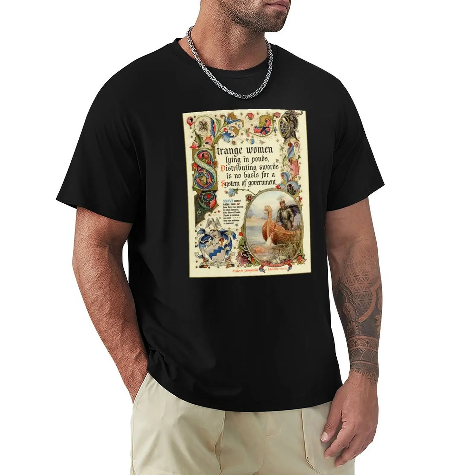 

Strange Women Lying in Ponds manuscript T-Shirt Plus Size Short Sleeve T-Shirt