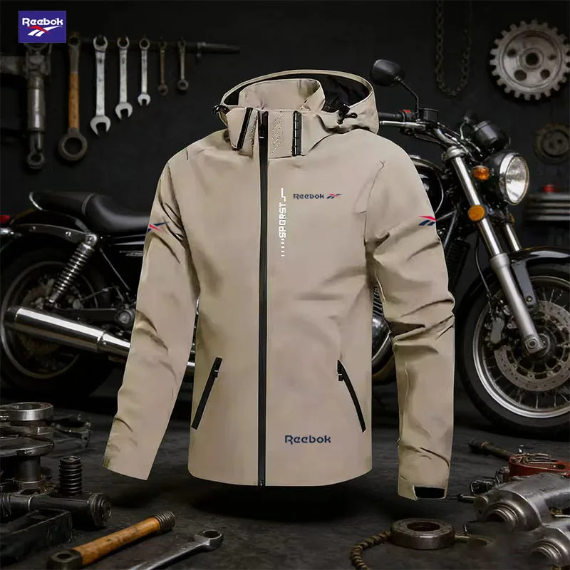 2026 Reebok Logo new Racing Men's Printed Outdoor Zip Hooded Jacket – Stylish Casual Sport Motorcycle Riding Outfit