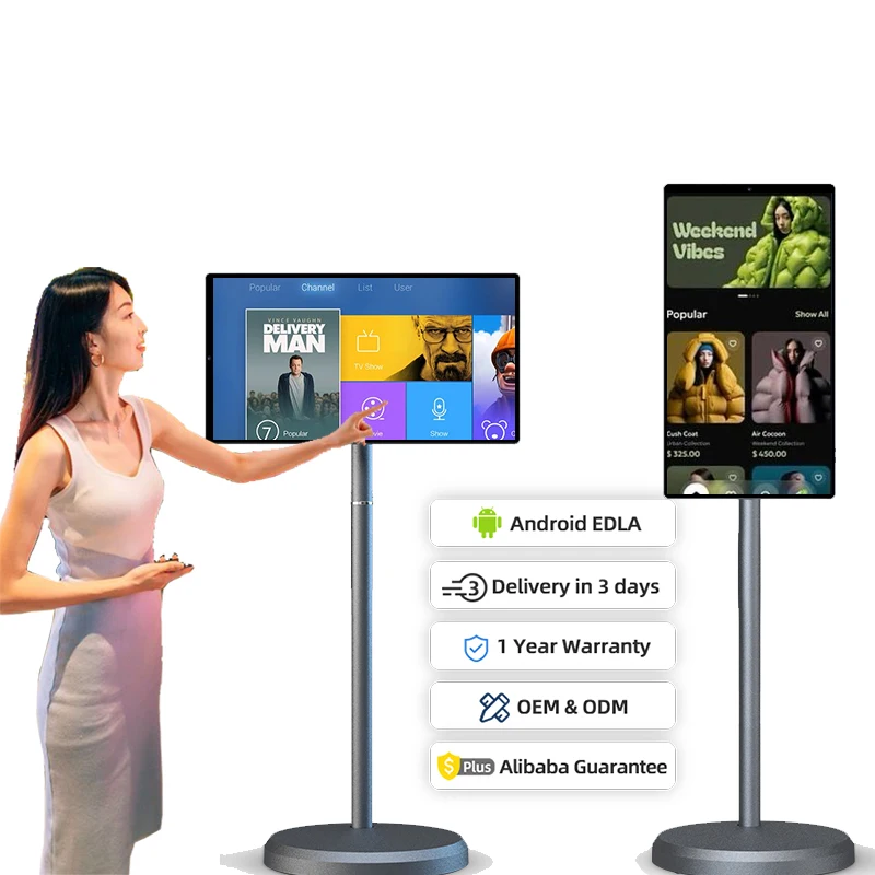 

Rotating Movable Smart Mobile Tv 21.5 Inch Wireless Portable Tv On Wheels Touch Screen Lcd Display Stand Smart Tv For Tiktok