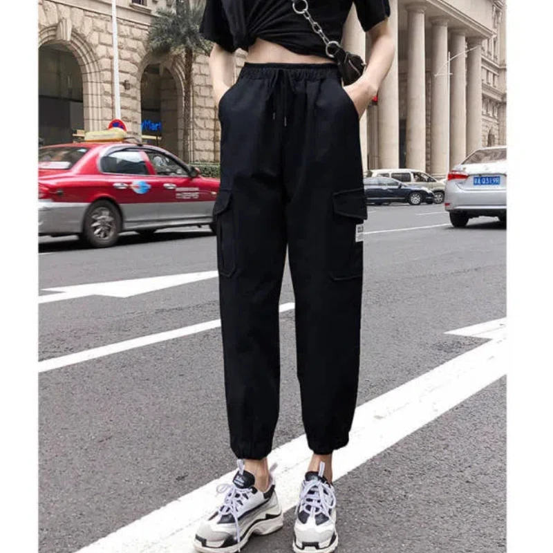 Women's Clothing Elastic High Waisted Pockets Printing Geometric Letter Bloomers Cargo Trousers Spring Autumn Commuter Pants