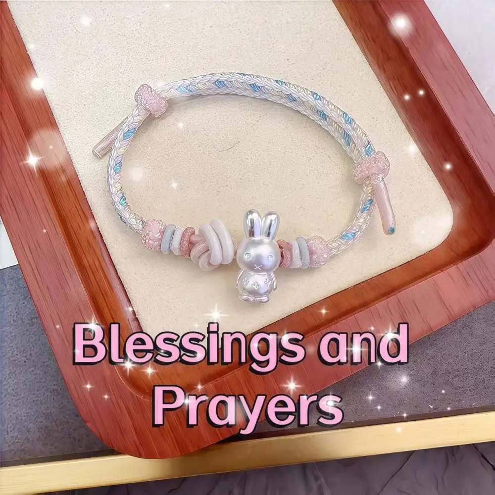

Miffy Silver Pendant Bracelet Handmade Braided Rope Kawaii Cartoon Lucky Accessory Represents Blessing for Girls Jewelry Gift