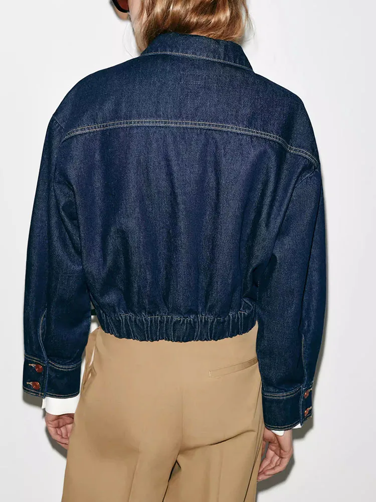 Spring New Arrival Women's Fashionable Personality Versatile Denim Pilot Jacket Coat Long Sleeve Short Style for Ladies