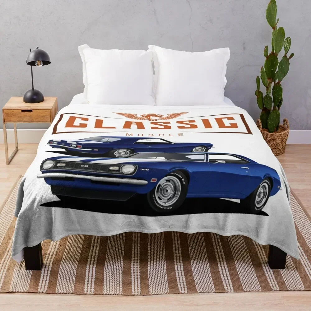 

Classic Blue Camaro Throw Blanket Cute Plaid Sofa Hair Blankets