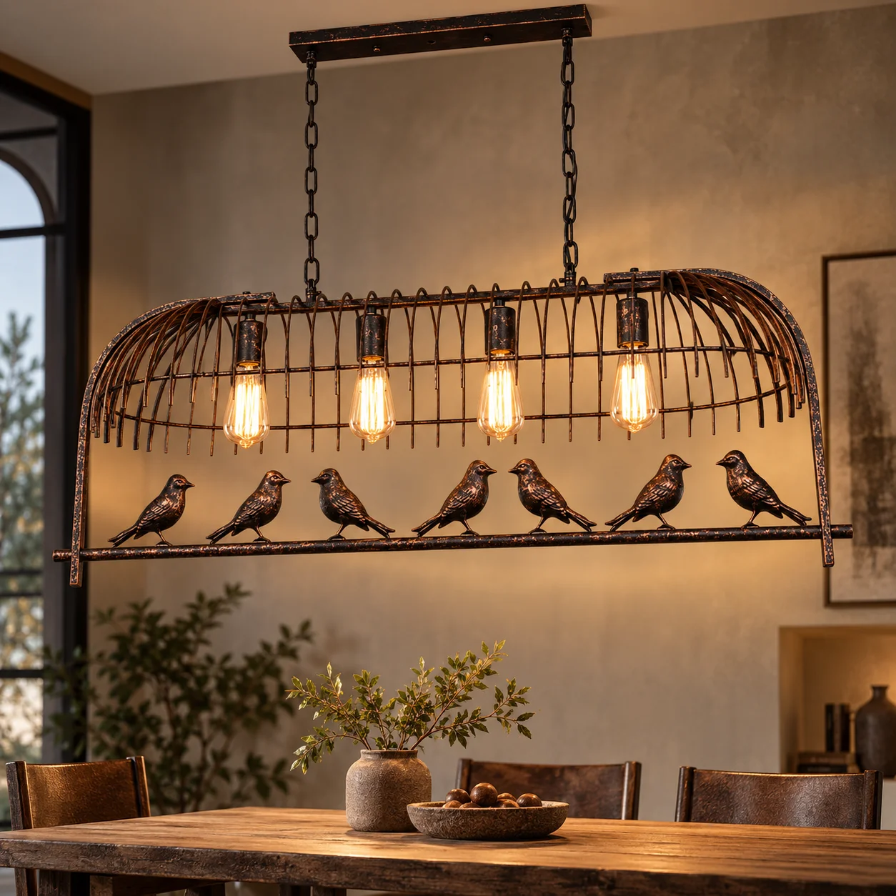 Chuban Industrial Style Bird Cage Chandelier Wrought Iron LED Lamps for Restaurant Dining Room Garden Bar Decorative Light