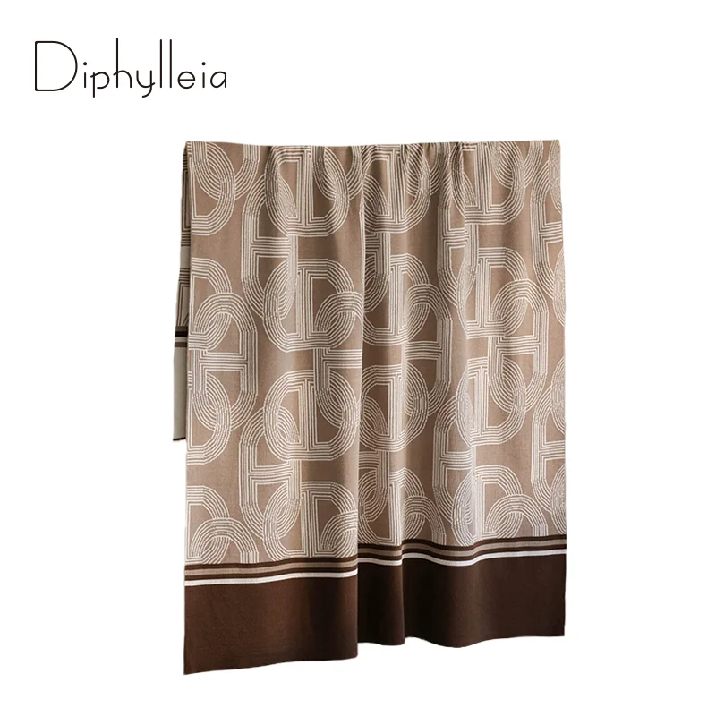 Diphylleia Timeless Elegant Geometrical Chain Link Knit Cashmere Blanket Modern Luxury Sofa Throw Bed Scarf In Taupe And Brown