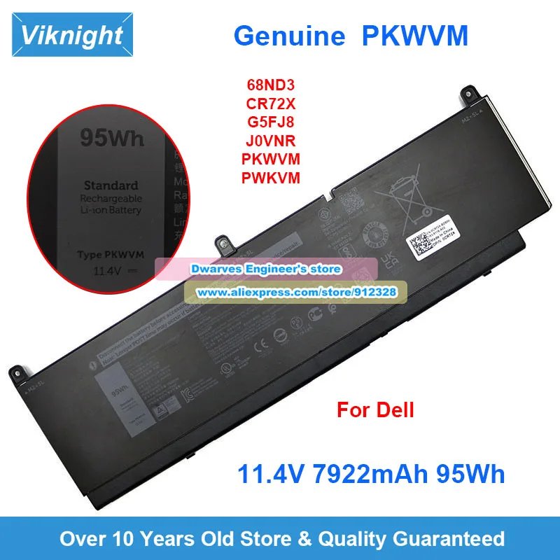 

Genuine 11.4V 95Wh 7922mAh PKWVM Battery G5FJ8 68ND3 CR72X J0VN for DELL Precision 7550 Mobile Workstation 7560 7760 7750 Series