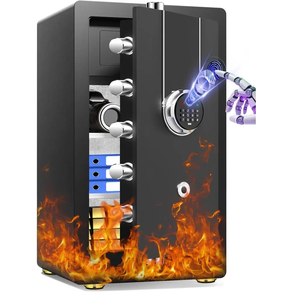 Large 60LB Heavy Duty Biometric Safe with Fingerprint Access and Anti-Theft Alarm