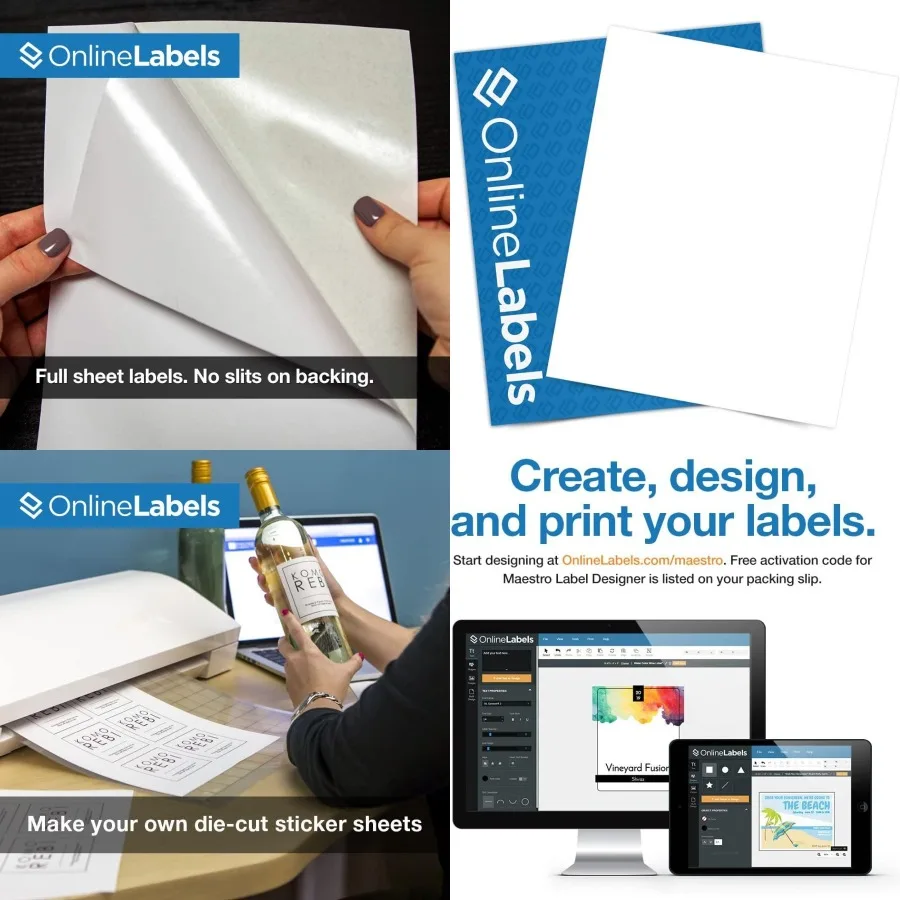 Papel adesivo de folha completa de 8,5 x 11 com adesivo permanente em acabamento branco fosco, ideal para máquinas Cricut e Silhouette compatíveis