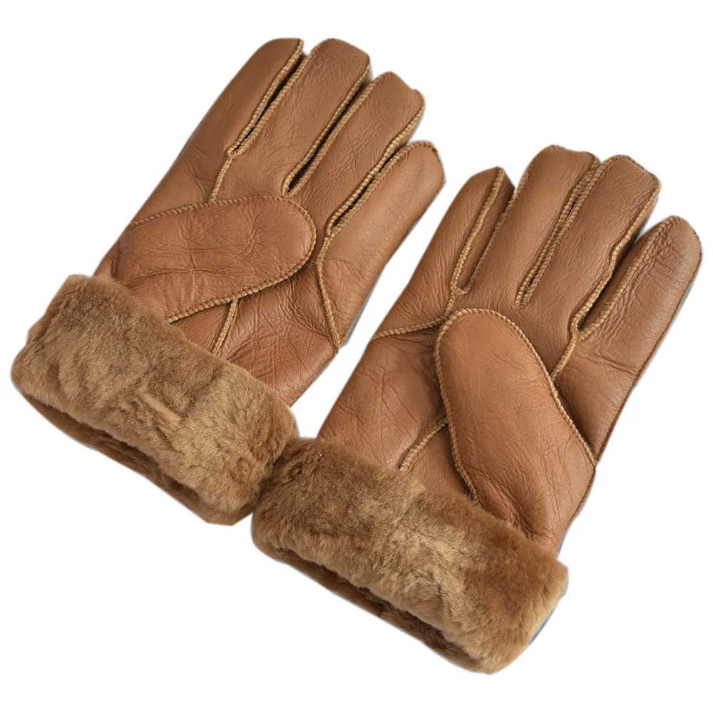 Sheepskin Gloves for Men Winter Warmth Leather with Fur Thicken Outdoor Windproof Cycling Gloves Men's Sheepskin Fur Перчатки