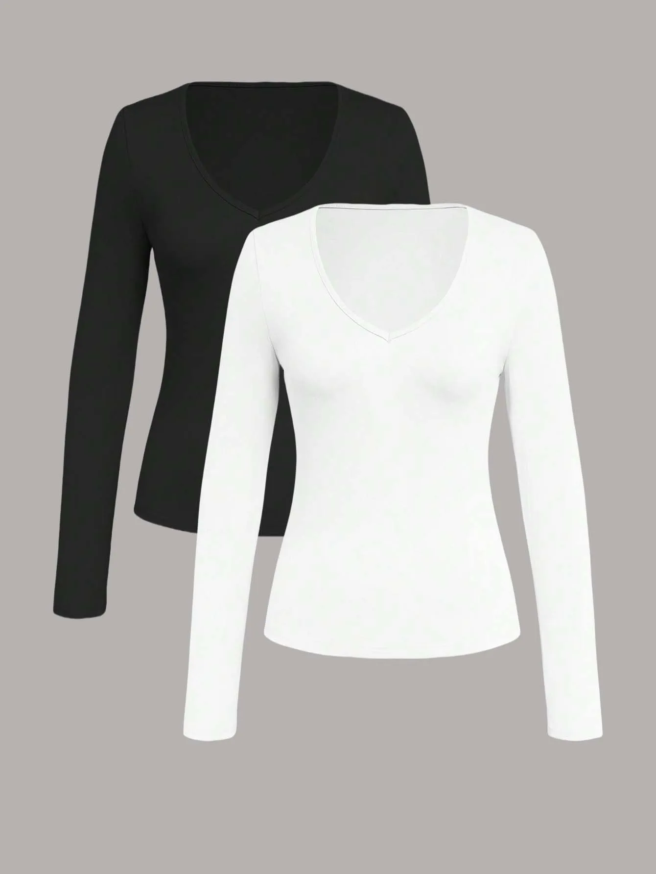 

2-piece slim long-sleeved V-neck autumn and winter base women's top T-shirt