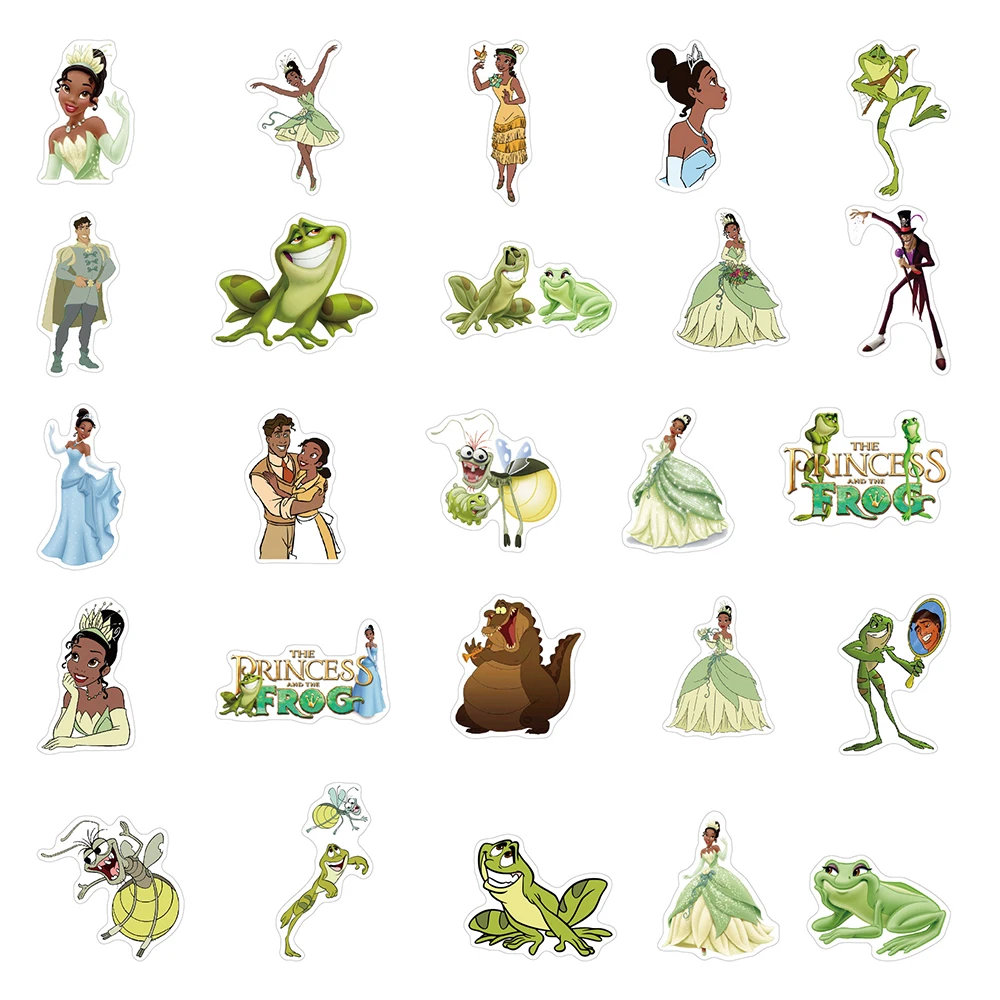 Disney-Tiana Princesa e o Sapo Adesivos, DIY, Laptop, Telefone, Bagagem, Garrafa De Água, Pacotes De Adesivos, Brinquedo Do Miúdo, 10 Pcs, 30 Pcs,