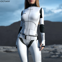 Women Robot Future White Armor Bodysuit Adult Role Play Leotard Steampunk Costume Party Show Stage Performance Leotard Carnival