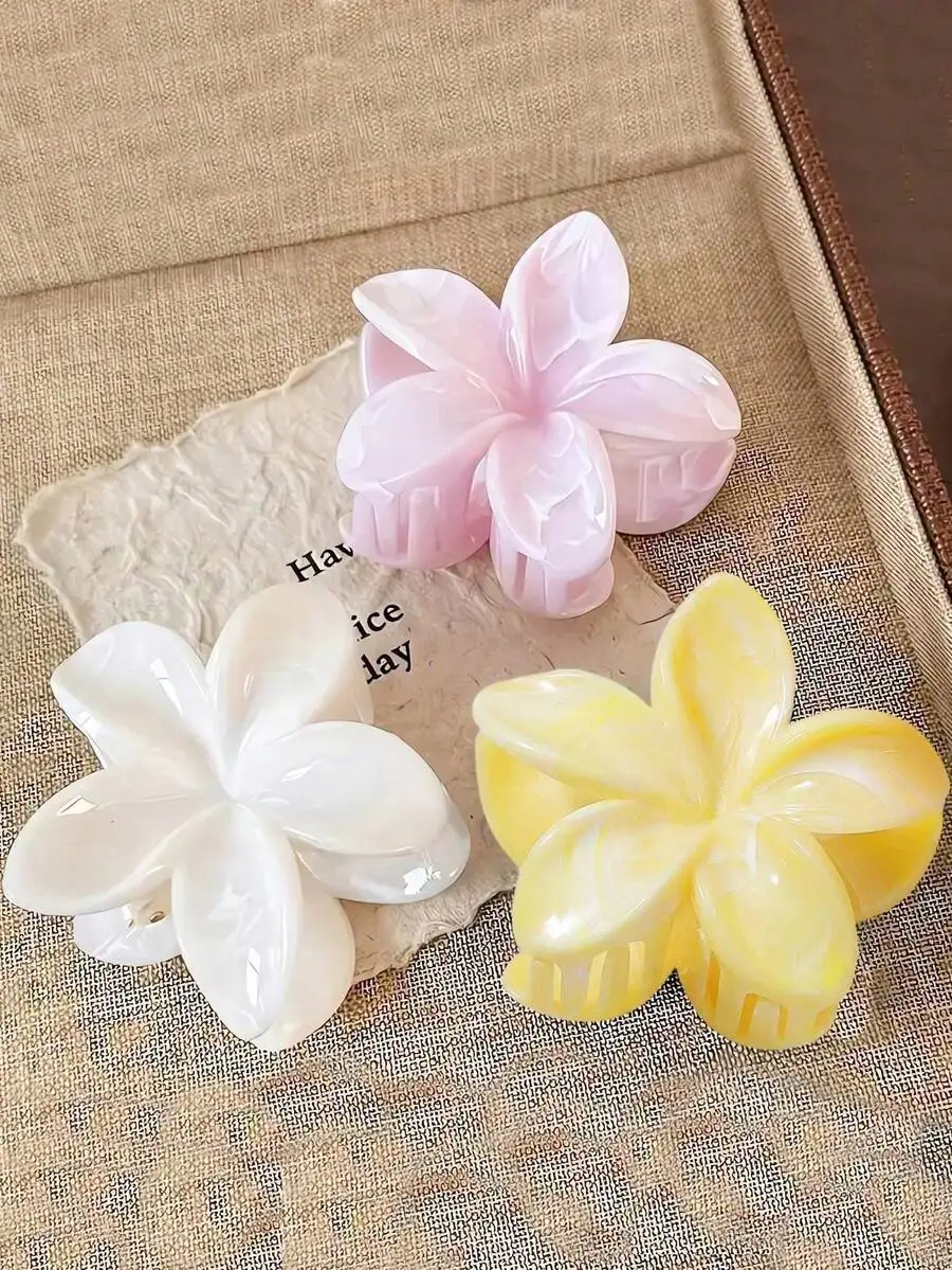 

3pcs Acrylic Flower Hair Claw Clips For Women, Pink White Yellow Floral Hair Accessories