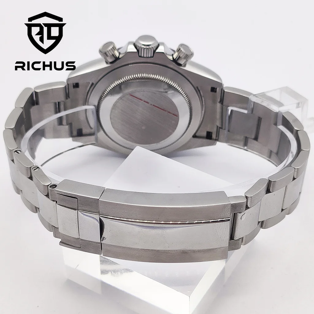 Caja de reloj RICHUS VK63, 40mm, azul, verde, cristal de zafiro, compatible con movimiento de cuarzo VK63