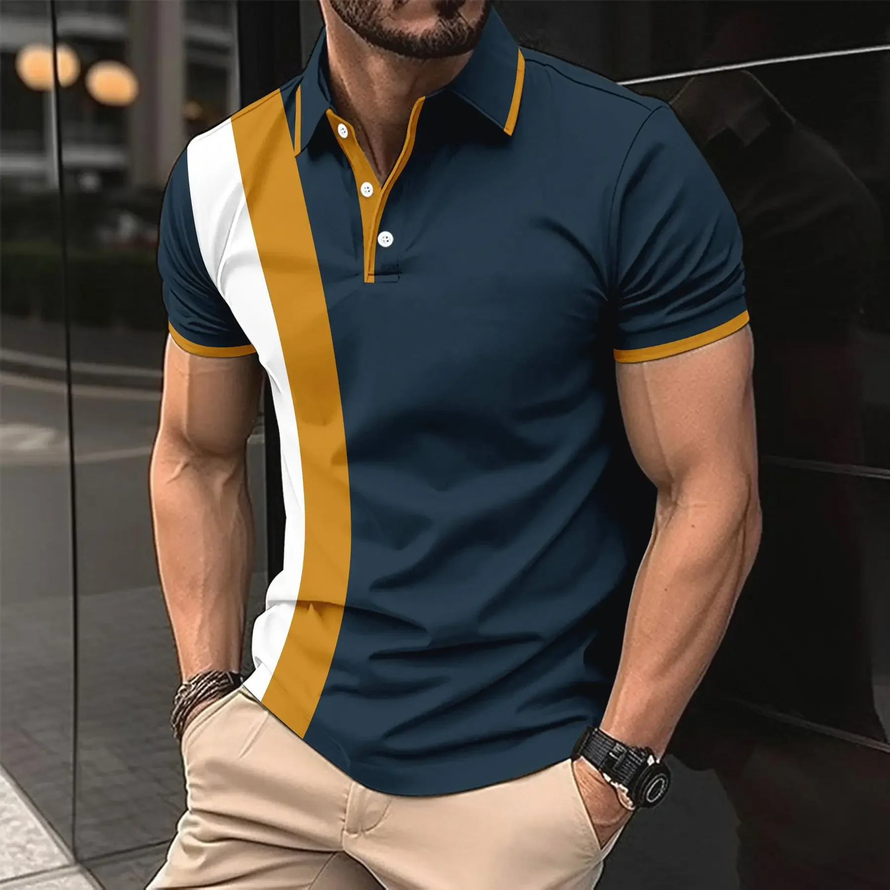 LIBIELIY Summer Men's Short Sleeve Polo Shirts Business Casual Fashion Patchwork Polos Male Anti Pilling Lapel Collar Casual Tee
