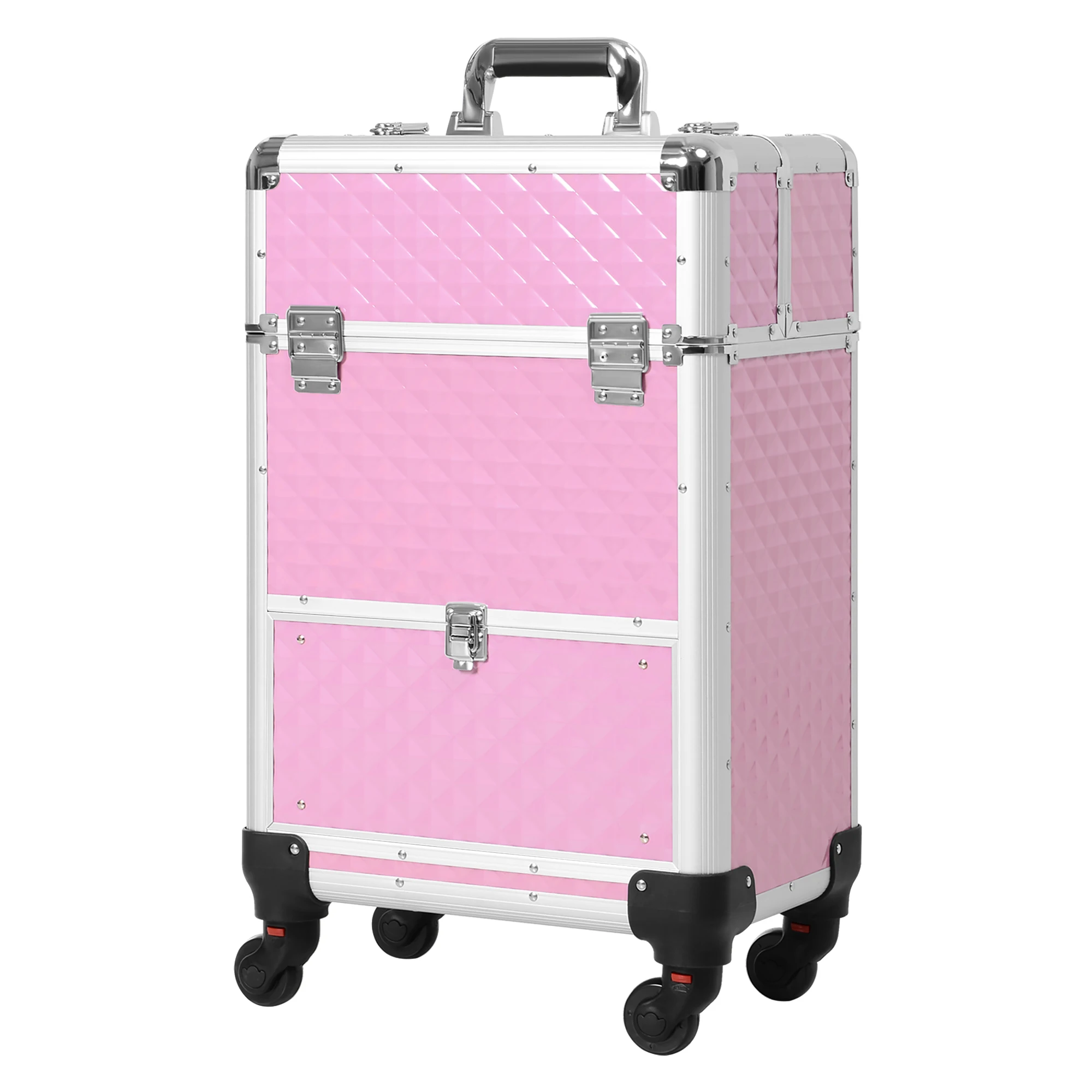 HOMCOM professional makeup suitcase with drawer makeup case with wheels for travel work 34x25x62 cm