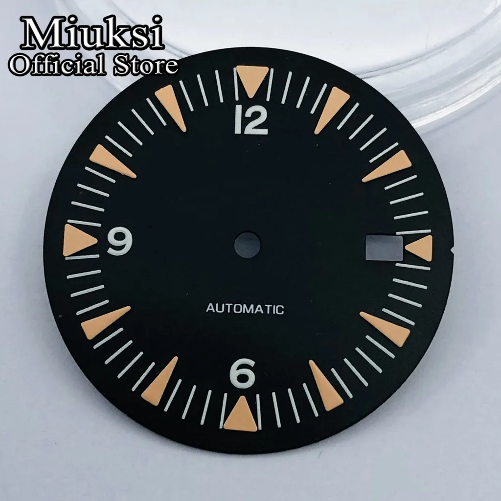 Miuksi 32mm black blue green watch dial luminous dial fit NH35 movement