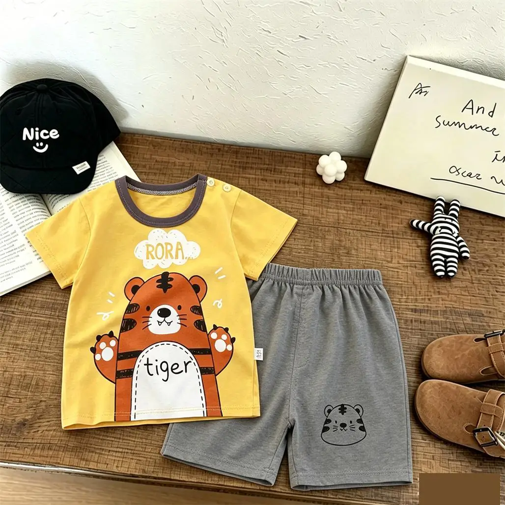 Cute Outfts Summer Kids Clothing Short-sleevd Tracksuits Fashion Costume Infant Cartoon T-shirt Versatile Shorts 2Piece Set
