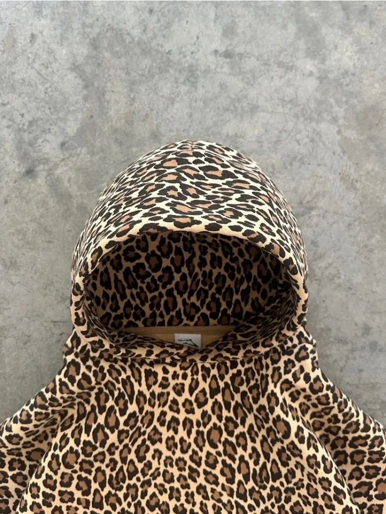 Deeptown-sudaderas con capucha de leopardo Vintage para mujer, jerséis con estampado de animales de gran tamaño, ropa de calle Retro Grunge Hip Hop, Y2k