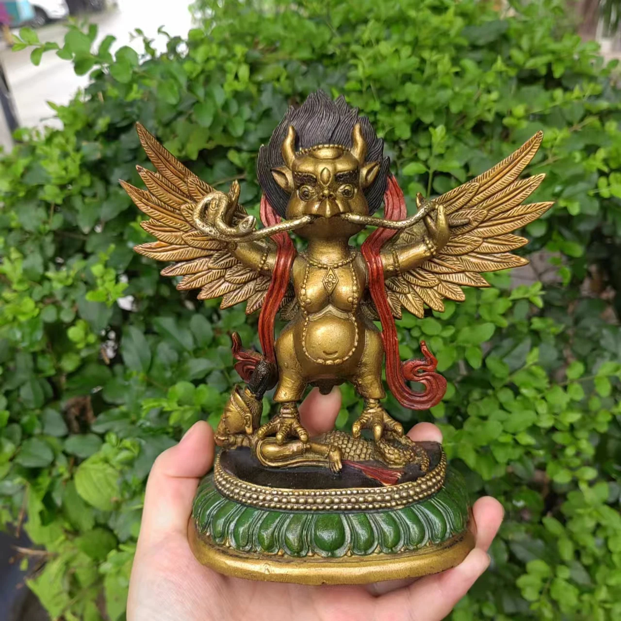 Tibet Tantric Sect copper Winged Garuda Bird Eagle Buddha Statue Beast Decoration Tibet Buddhism copper Winged Garuda Bird God