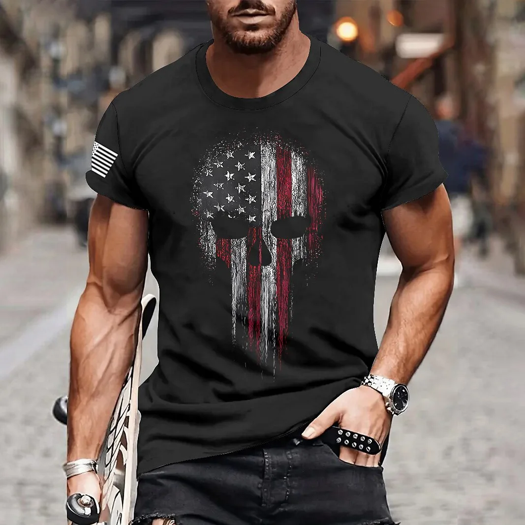 2025 Summer New Men's Fashion T-shirt 3D Printed Military Skull Hanging T-shirt Fitness Sports Clothing Men's Clothing Sports To