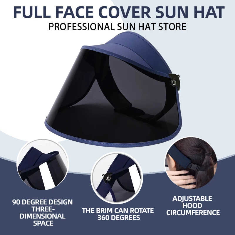 

Deep Blue Wide Brim Hat Outdoor Sun Hat UV400 Multi-function Visors Hat-360° Rotation Adjustable Golf Cap Skin Protect Anti-UV