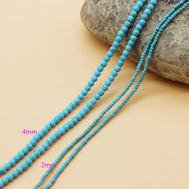 الصف أ 4/6/8/10/12 مللي متر الأزرق الفيروز حجر لصنع المجوهرات السلس Howlite فضفاض الخرز سوار ذاتي الصنع أقراط قلادة خلخال #4