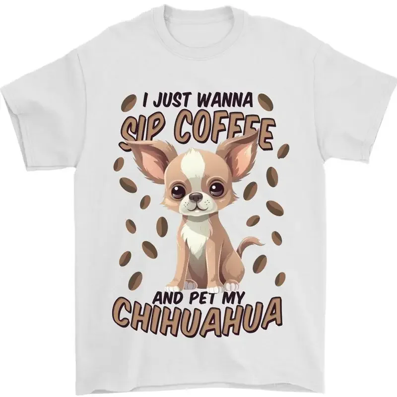 Sip Kaffee Und Haustier Mein Chihuahua Herren Maglietta 100% Baumwolle