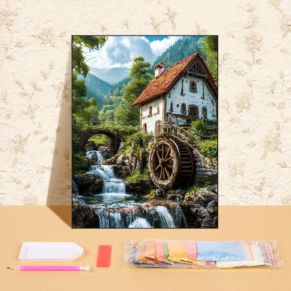 

Full Round Diamond Painting Mountain House Cross Stitch Embroidery Landscape New Arrival Mosaic Wall Decor For Living Room
