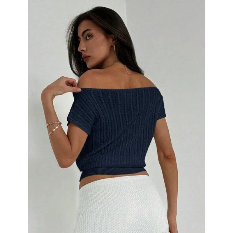 

Ele oulder Bared Double Texture Knitted Slim Fit Waist H 378 E 8862 New Model Cross Border Knitwear for Women