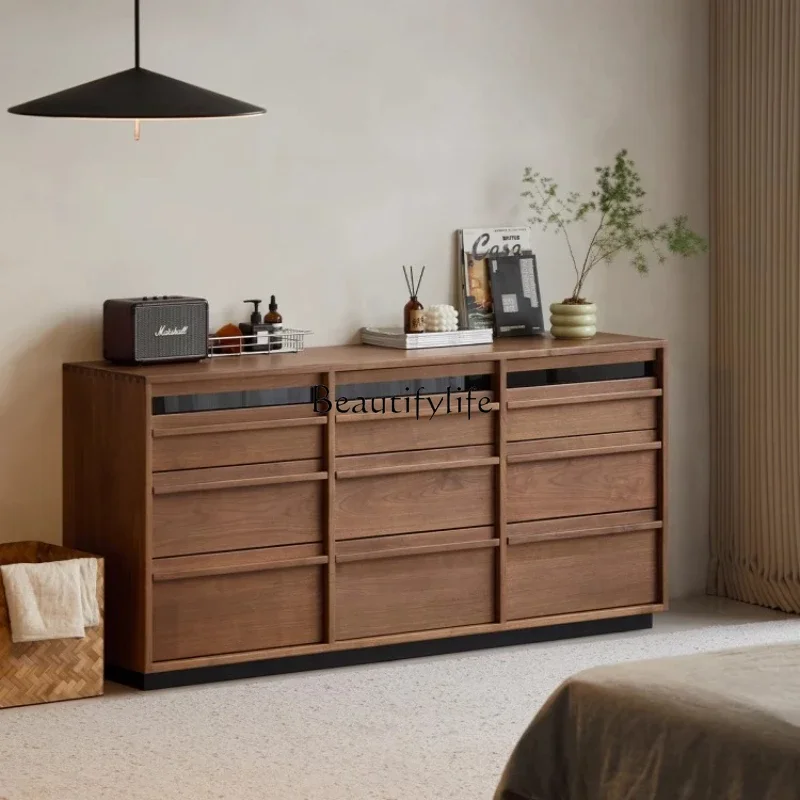 

01Solid wood nine-chest cabinet North American black walnut retro bedside storage storage drawer cabinet