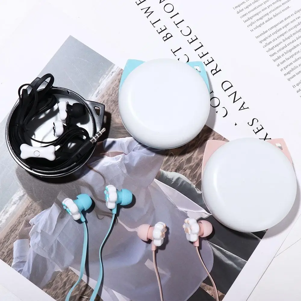 Childs Gifts Bass sound with Earphones Case Cat Paw Headphone Remote Microphone With Mic Earphones In-Ear Wired Headset