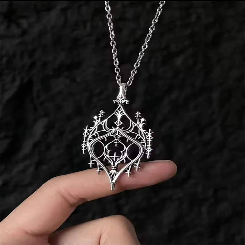 Retro Witch Punk Magic Castle Necklace For Women Men Hollow Old Castle Choker Chain Witch Accessories Jewelry Gifts