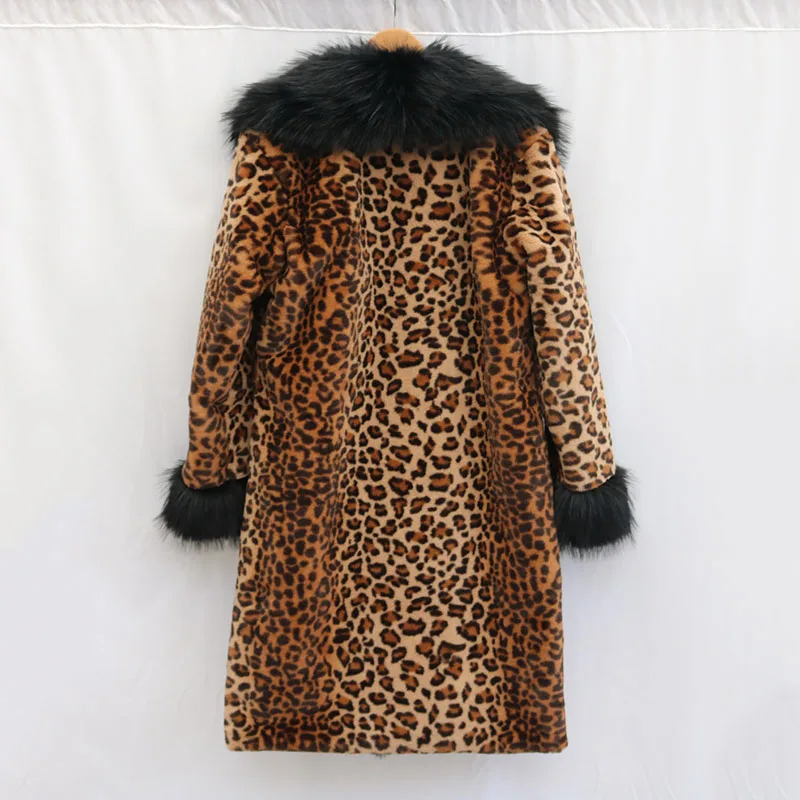 Damski płaszcz futrzany w panterkę, imitacja futra norki, duży kołnierz futrzany, damski płaszcz futrzany, nowy ciepły zimowy płaszcz futrzany damski 2025 H605