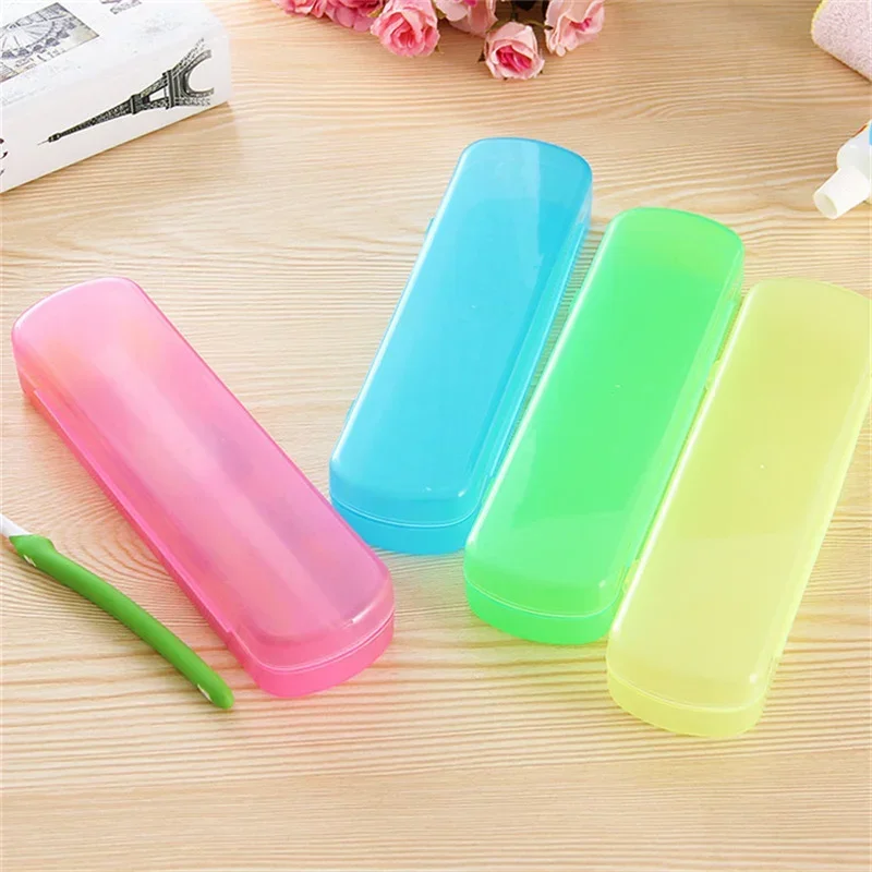 Portable Toothbrush Case Outdoor Travel Toothpaste Storage Box Transparent Candy Color Toothbrush Organizer Bathroom Accessories