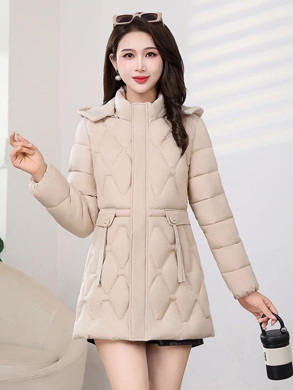 

Зимнее женское хлопковое длинное теплое пальто прямого кроя с ромбовидным узором, модное утягивающее новое пальто для мам