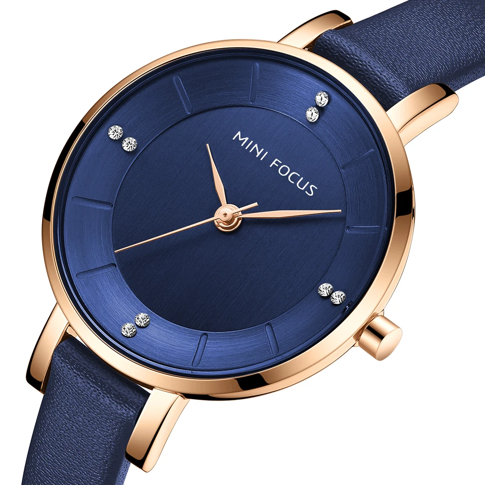 MINI FOCUS MF0255L Big Dial Diamonds Watches Women Fashion Leather Strap Water Resistant Quartz Wristwatch