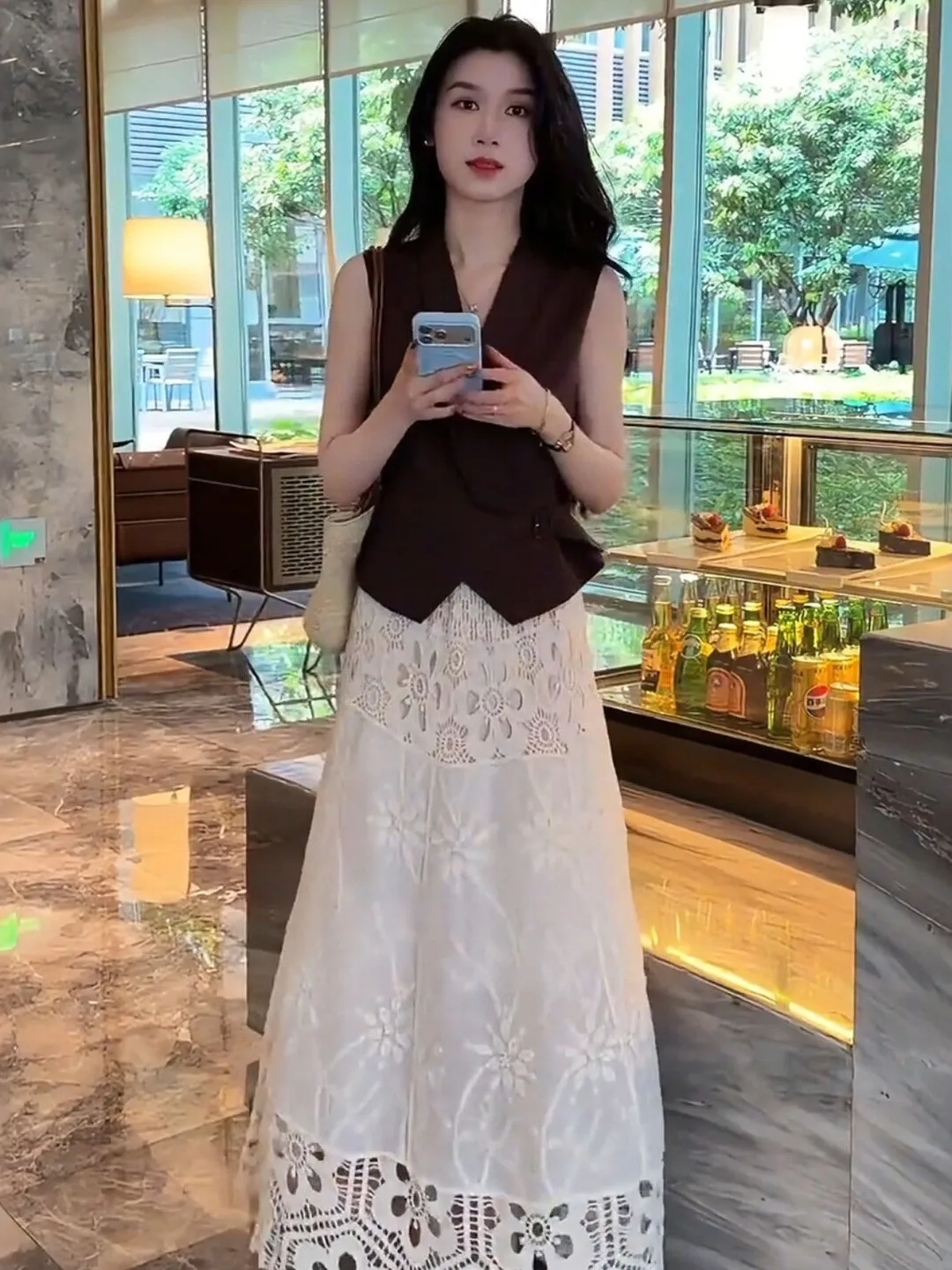 

Elegant V-neck Top And Skirt Set Comfortable Breathable Summer Outfit High Waist Long Skirt Gentle Style Women's Fashion Set