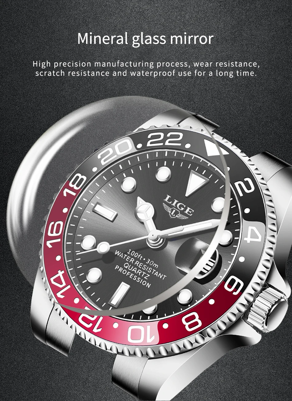 LIGE Top-Marke Mode Herrenuhr Business Luxus Quarz-Armbanduhren Leuchtend Wasserdicht Stahl Sportuhren Herren Geschenke Reloj – Detail 8