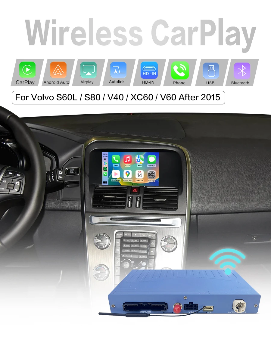 Draadloze Carplay Box Voor Volvo V40 V60 XC60 S60 S80L Na 2015 Multimedia Android Auto Module Spiegel Link Scherm Camera - afbeelding 2