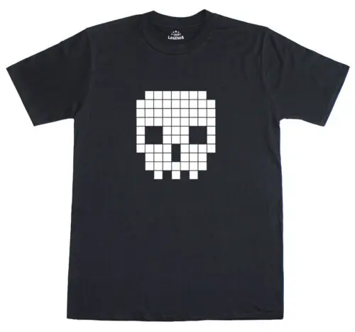 Mens T Shirt 8-Bit Retro Gamer Geek Novelty Pixel Skull 100% Preshrunk Tee