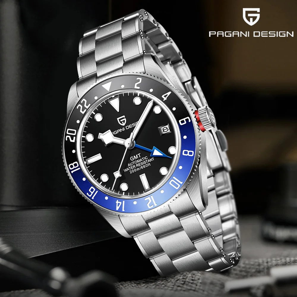 

Pagani Design Watch 2025 Новые мужские часы GMT Mean Time Деловые механические часы Мужские автоматические часы с сапфировым стеклом из нержавеющей стали