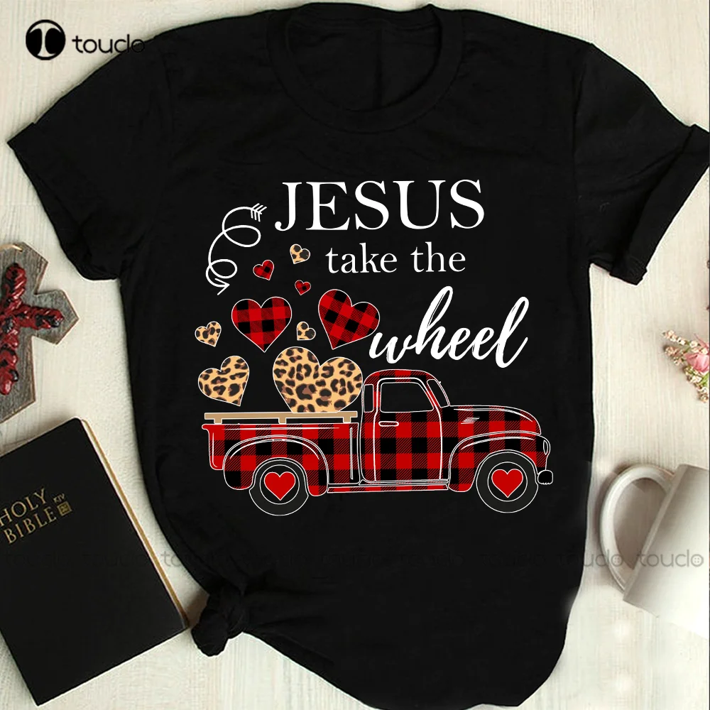 Leopard Heart Jesus Take The Wheel Christian Men Women Black Tshirt Baseball Tee Shirts Fashion Tshirt Summer New Popular Retro