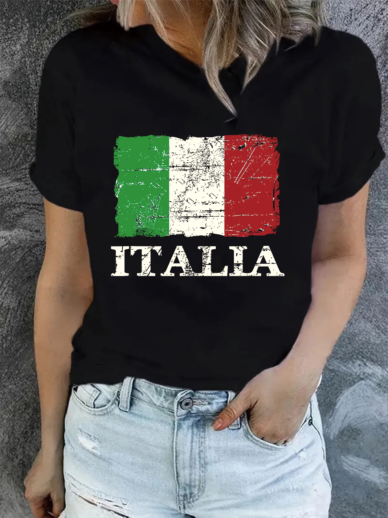 2024 Italian Creative Flag Graphic T-Shirt Women Summer Original Bestselling Fashion Tops Round Neck Short Sleeves