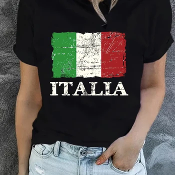 2024 이탈리아 국기 그래픽 티셔츠 여성용, 라운드 넥 반팔, 오리지널 베스트셀러 패션 탑, 여름