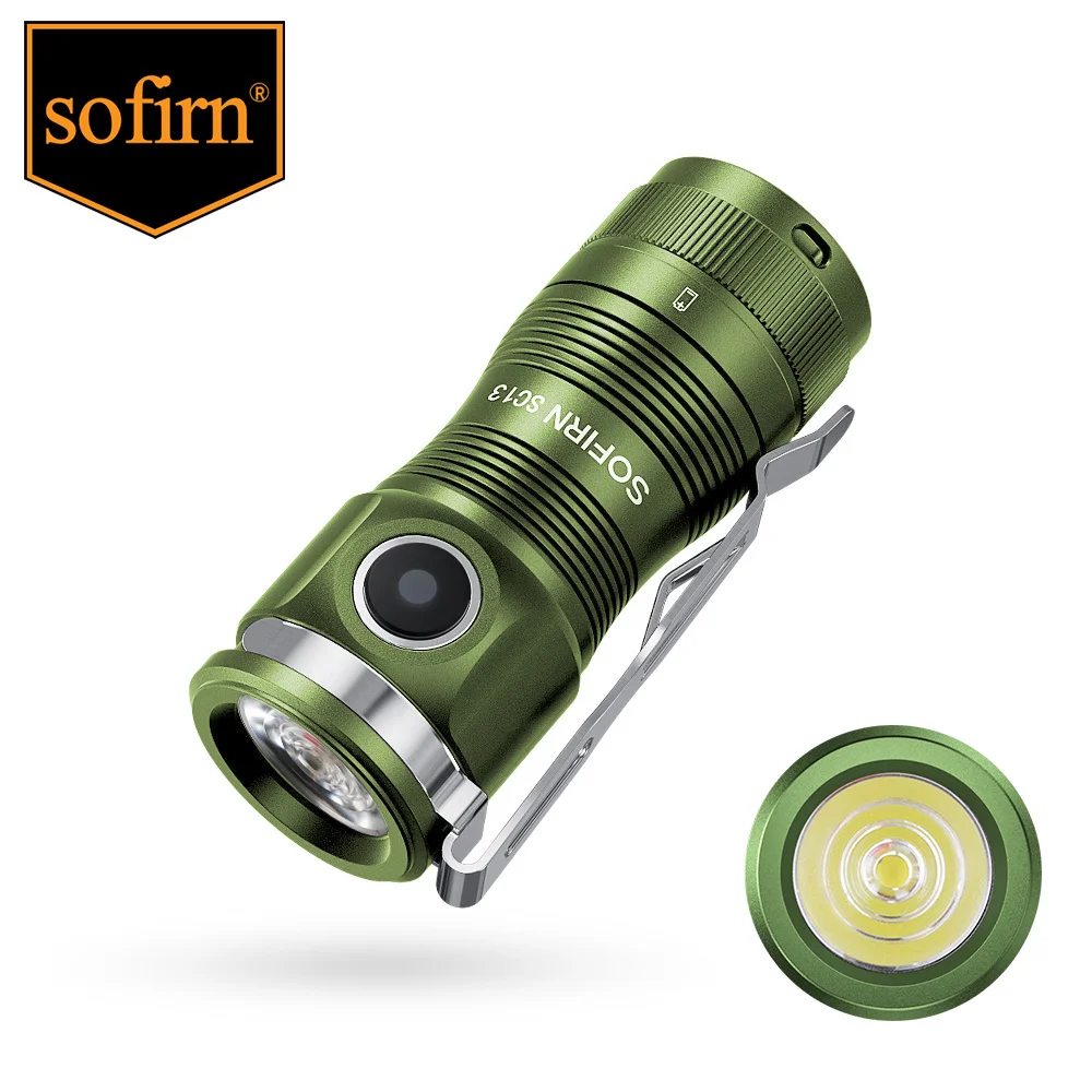 Sofirn SC13 519A Green EDC Light 18350 Rechargeable Flashlight 5000K 1100lm Powerful Led Light CRI Torch Lamp with Magnetic